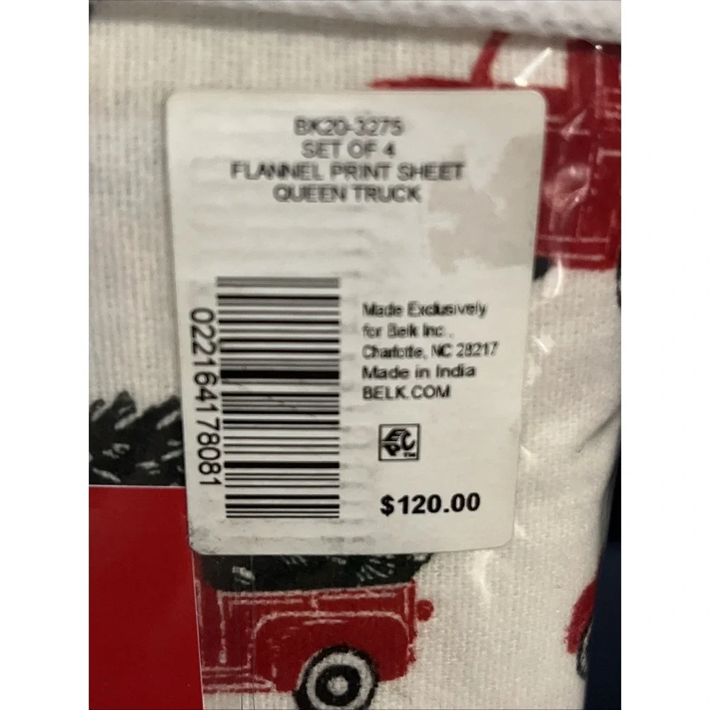 Joyland Flannel Queen Sheet Set Red Truck W/Christmas Tree New Two Pillowcases